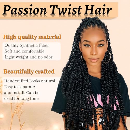 ShowCoco Passion Twist Hair 22 Inch Water Wave Crochet Hair 6 Packs Passion Twists Braiding Hair Long Bohemian Synthetic Hair Passion Twist Hair Extensions(22inch, #1B)