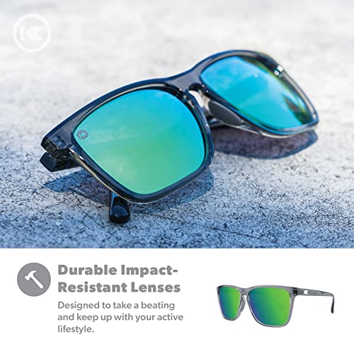 Knockaround Fast Lanes Sport - Polarized Running Sunglasses for Women & Men - Impact Resistant Lenses & Full UV400 Protection, Clear Grey Frame/Green Reflective Lenses