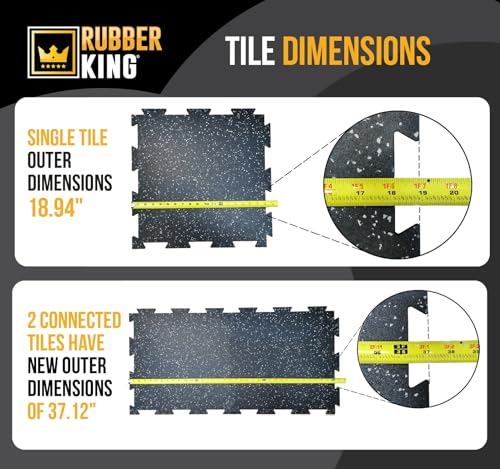 Rubber King 10 Piece Interlocking Tiles 19" x 19" x 6mm - 100% Recycled Rubber Gym Floor Tiles, Exercise Mat for Home Gym, Anti-Slip Low-Odor Interlocking Puzzle Floor Tiles - 23.5sq ft - Black