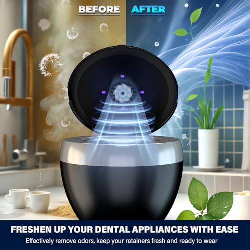 Ultrasonic Retainer Cleaner, 200ML Denture Cleaner for Mouthguard, Aligner, Brace, Night Guard and Dental Appliance with 4 Modes, 45kHz Jewelry Cleaner for Rings, Dental Cleaning Pod with Basket