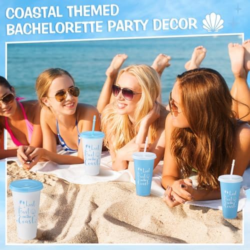 Domensi 12 Pcs Last Toast on the Coast Bachelorette Party Plastic Cups with Lids and Straws 24 oz Bachelorette Party Tumbler Cups for Bride Bridesmaid Last Toast on the Coast Gifts