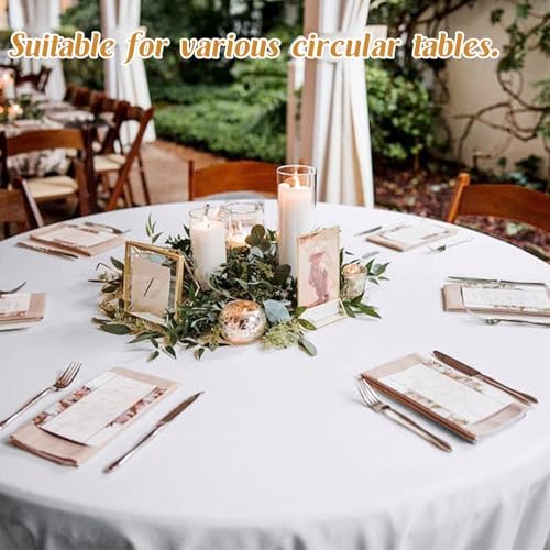 2 Pack 90 Inch White Round Tablecloth for Round Table Washable Reusable Outdoor Polyester Fabric Decorative Dining Table Cover for Buffet, Camping, Baby Shower, Party