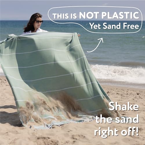 WETCAT Turkish Beach Towel Oversized 38x71 100% Cotton Sand Free Quick Dry Extra Large Light Travel Towel for Adults Beach Accessories Gifts - Light Blue