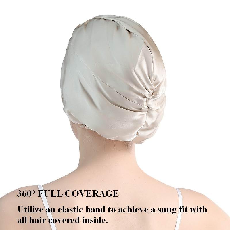 100% Mulberry Silk Bonnet for Women Hair Care, Grade 6A Silk Sleeping Cap - Stay On All Night Hair Wrap for Sleeping (Apricot/06, One Size-Medium)