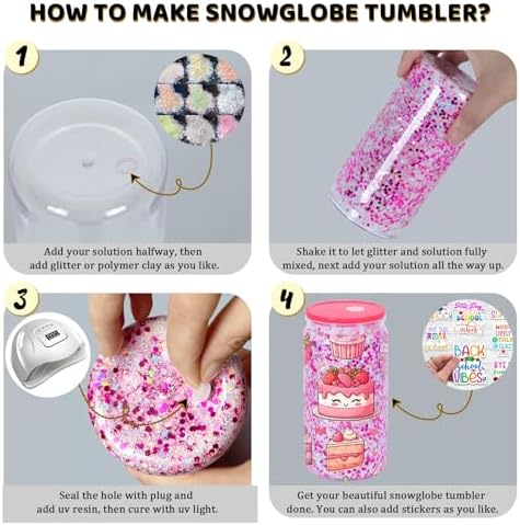 16 Oz Acrylic Snowglobe Tumbler, 25 Pack Pre-Drilled Double Wall Plastic Clear Cup for Glitter Snow Globe Diy, Double Wall Plastic Snowglobe Cup with Clear Lid