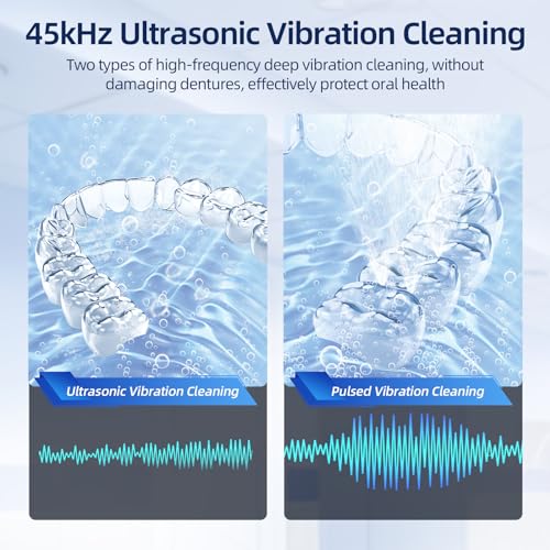 Ultrasonic Retainer Cleaner, Retainer Cleaner Machine for Dentures, Mouth Guards, Braces, Toothbrush Heads, Jewelry with 200ML Capacity, 45kHz Retainer Cleaning, 4 Modes for All Dental Appliances