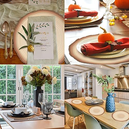 Teling 50 Packs Wood Slices Disposable Table Placemats Round Rustic Brown Wood Slices Place Mat 13 Inch Paper Placemats for Farmhouse Wedding Baby Shower Birthday Party Supplies Decoration