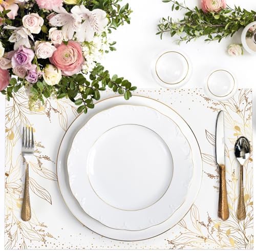 50 Pack Golden Leaves Paper Placemats Disposable Golden Polka Dots Paper Place Mats 11 x 17 Inch Vintage Paper Table Mats Party Decorative Paper for Wedding Banquet Party Home Dining Table Decor