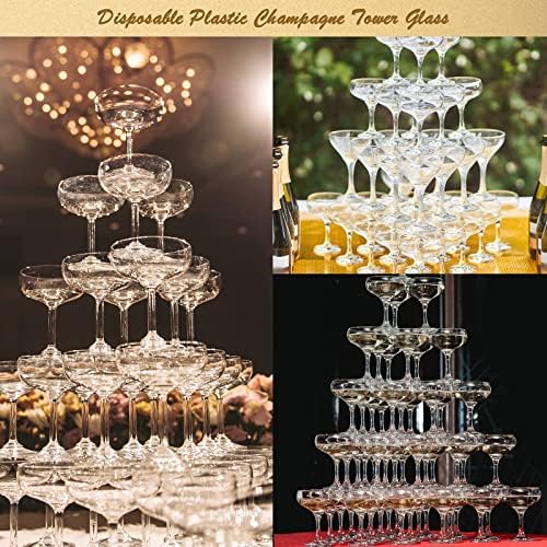 100 Pcs Plastic Champagne Party Glasses 5 oz Clear Disposable Champagne Glasses Stackable Acrylic Martini Flutes Unbreakable Margarita Coupe for Wedding Birthday Party Bar(Classic)