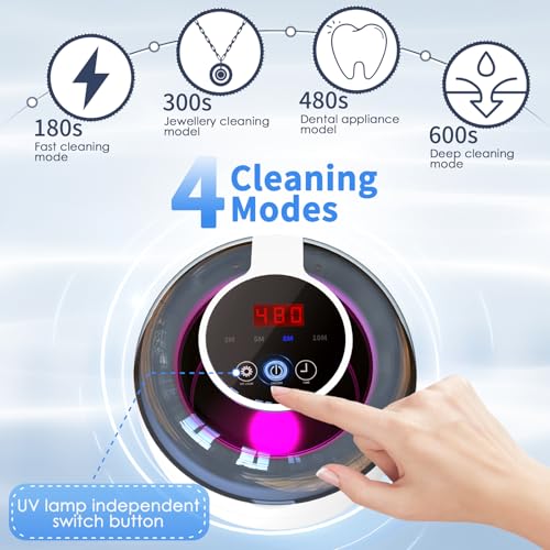 Ultrasonic Retainer Cleaner Machine, 2025 Upgrade 50kHz Portable Ultra Sonic Dental Cleaning Pod for Denture, Mouth Guard, Night Guard, Braces - 250ml Ultrasonic Cleaner Machine with 4 Digital Timer