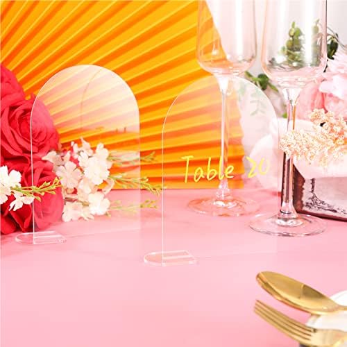 25 Sets Clear Arch Acrylic Sign With Stand - Blank Arched Round Top Sheet for DIY Table Numbers, Wedding Stand Holder, Events, Parties Centerpieces Decor (4 x 6 Inch)