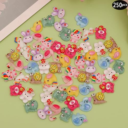 1 Pack of 250pcs Cute & Sweet 3D Nail Charms for Acrylic Nails, Perfect for Nail Art Decorations & DIY Accessories Crafts,Flower Bee Pineapple Bear Charms for Nail (#1-multi-color)