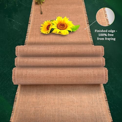 Stiffen Burlap Roll 12" x 30 FT - No-Fray Finished Edge Natural Burlap Fabric – No Odor, Eco-Friendly Roll for Gardening, Rustic Table Decor and Other DIY Crafts