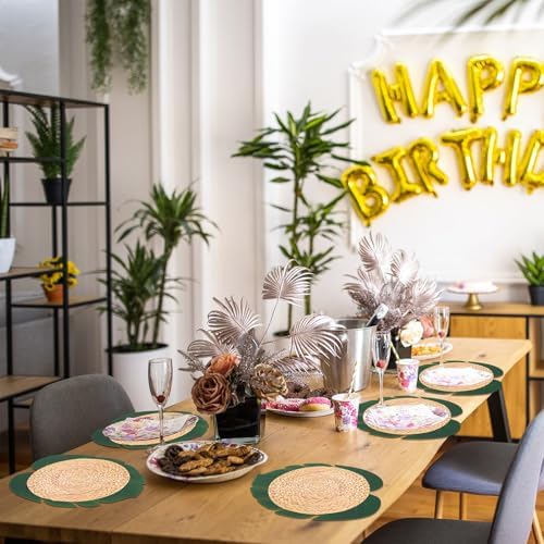 50 Pack Havana Night Party Luau Placemats and Palm Placemat, Round Luau Wooden Placemats Tropical Palm Leaf Place Mats Bulk Table Paper Mat for Summer Spring Fall Wedding Dinner