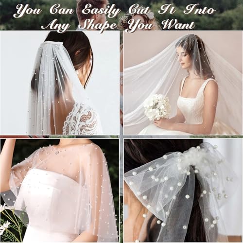 2 Pcs 10 Ft Pearl Table Runner Lace Tablecloth 30x120 Inch White Tulle Fabric Cover Table Cloth Bridal Elegant Veil Arch Decorations for Wedding Baby Shower Birthday Pearl Party Dessert Table Decor