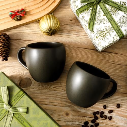 Coffee Mugs Set of 4, Ceramic 16 oz Coffee Cups for Tea, Milk, Cereal, Cappuccino, Porcelain Latte Cups with Large Handle, Stoneware Coffee Mugs for Christmas Housewarming Gifts, Black
