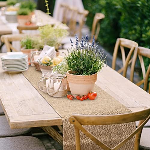 12 Pack Burlap Table Runners Rustic Table Runner Jute Farmhouse Fabric Party Centerpieces for Country Vintage Wedding Banquet Decoration, 12 x 71 Inch