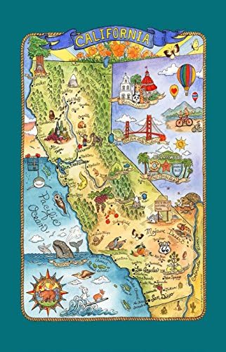 Kay Dee Designs F2176 Adventure Destinations Poster Style Tea Towel, California, 1 Piece, 18" x 28"