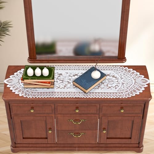 6 Pack Crochet Lace Table Runner Lace Doilies for Furniture Tables Cotton Rustic Dresser Scarf Doilies for Wedding Party Home Dining Runner Decorations(White,13" X 45")