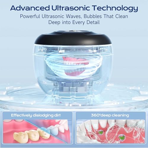 Ultrasonic Retainer Cleaner(2025 Upgraded), 45kHz Cleaning Machine for Dentures, Mouth Guards, Braces, Toothbrush & Jewelry, 200ML Denture Cleaner with 4 Modes for Dental Care