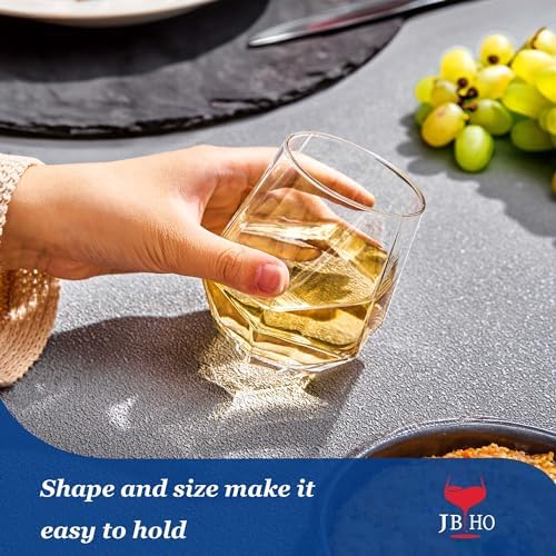 JBHO Stemless Wine Glasses Set of 6, Red or White Small Wine Glass set, 10oz Diamond Shaped, Unique Short Tumblers, Cocktail Glass, Nice Gift-Packaging for Housewarming, Birthday,Valentine,NewYear
