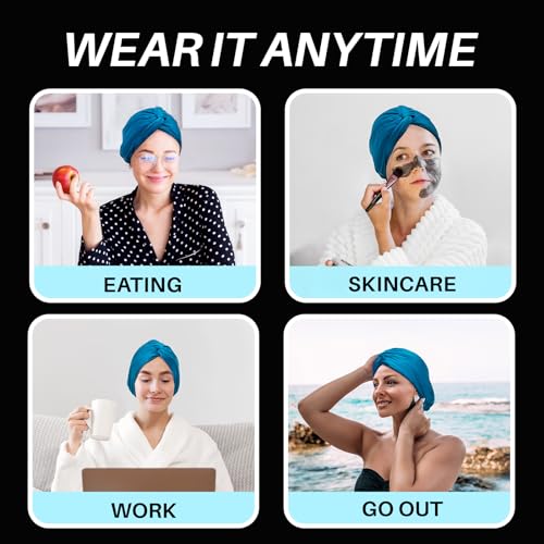100% Mulberry Silk-Bonnet for Sleeping Women/Men for Curly/Thin/Short/Medium/Braids Hair, Real Silk Wrap Bonnet for Sleeping, Silk Sleep Night Cap for Hair Care, Peacock Blue