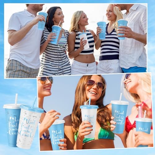 Domensi 12 Pcs Last Toast on the Coast Bachelorette Party Plastic Cups with Lids and Straws 24 oz Bachelorette Party Tumbler Cups for Bride Bridesmaid Last Toast on the Coast Gifts