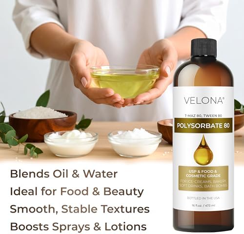 Polysorbate 80 by Velona - 32 Fl Oz | Solubilizer, Food & Cosmetic Grade | All Natural for Cooking, Skin Care and Bath Bombs, Sprays, Foam Maker | Use Today - Enjoy Results
