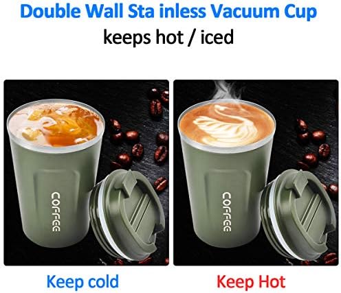 12 oz Stainless Steel Vacuum Insulated Tumbler - Coffee Travel Mug Spill Proof with Lid - Thermos Cup for Keep Hot/Ice Coffee,Tea and Beer (Green)