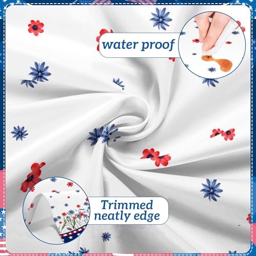 4th of July Round Tablecloth 60 Inch, Independence Day Tablecloth Memorial Day Table Cover American Red Blue Floral Decorative Patriotic Table Cover , Summer Seasonal Dinner Party Picnic Decoration