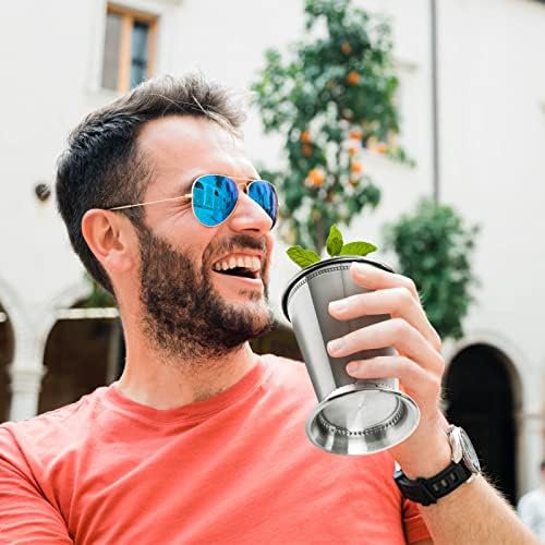 ZEAYEA Set of 2 Mint Julep Cups, Classic Stainless Steel Glasses for Party Bar Home Restaurant, 12 oz Metal Cocktail Glasses for Beer Juice Beverage, Silver