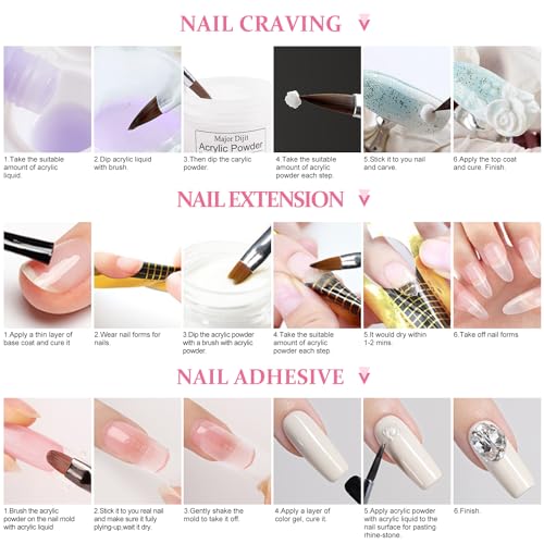 Acrylic Nail Kit with Drill Set for Beginners with Everything 12 Color Acrylic Powder Nail Decoration Tools Home Salon (-30)