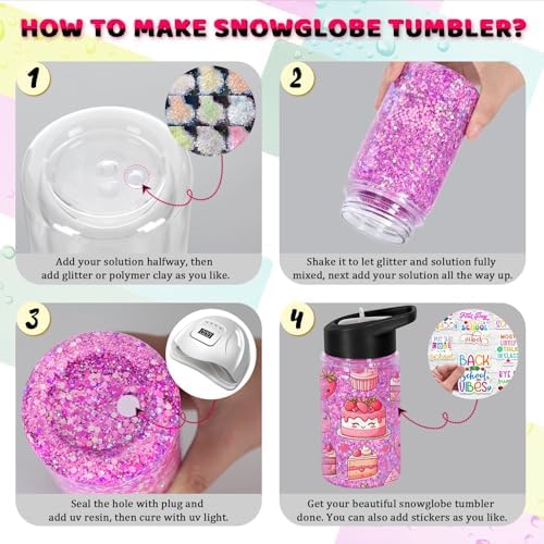 10 Oz Plastic Kids Snowglobe Tumbler with Pre-Drilled Hole and Plug, 10 Pack Double Wall Acrylic Snowglobe Cup for Glitter, Mixed Color