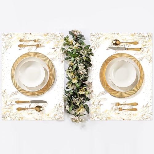 50 Pack Golden Leaves Paper Placemats Disposable Golden Polka Dots Paper Place Mats 11 x 17 Inch Vintage Paper Table Mats Party Decorative Paper for Wedding Banquet Party Home Dining Table Decor