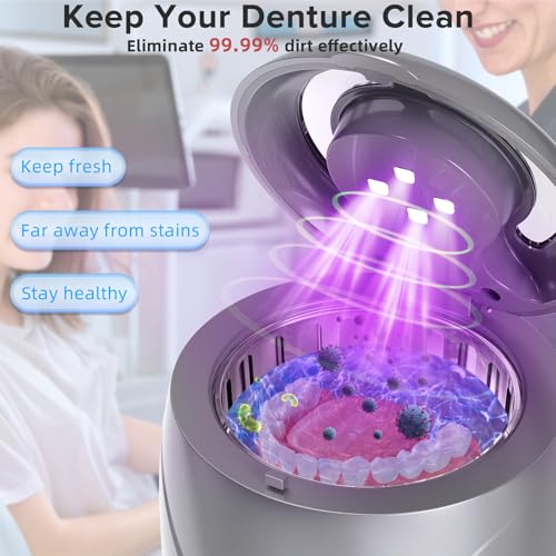 Ultrasonic Retainer Cleaner, 180ML/45kHz Portable Ultrasonic Jewelry Cleaner, Quiet Operation Ultrasonic Cleaner Machine for Dentures,Aligners,Mouth Guards,Night Guards (Gray)