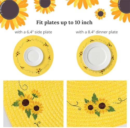 Feuille Sunflower Placemats Set of 4 Round Summer Placemats for Dining Table Yellow Placemats Hello Sunshine Table Mats Perfect for Spring Decorations