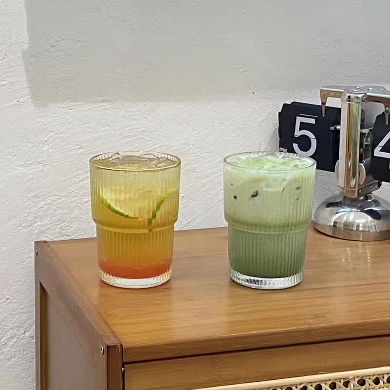 13OZ/400ML Ice Coffee Glass Tumbler, Thick Wall Water Glass Cup Mug Tea with Straw and Lid Sealed Carry On (Clear)