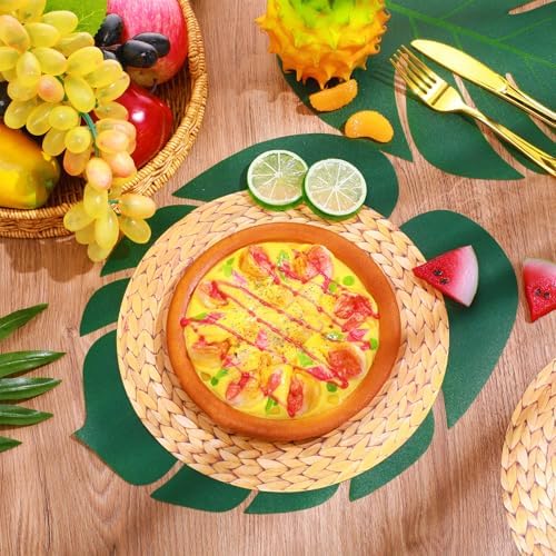 50 Pack Havana Night Party Luau Placemats and Palm Placemat, Round Luau Wooden Placemats Tropical Palm Leaf Place Mats Bulk Table Paper Mat for Summer Spring Fall Wedding Dinner