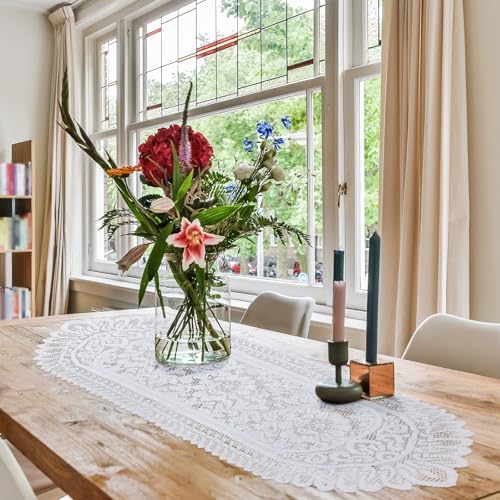 6 Pack Crochet Lace Table Runner Lace Doilies for Furniture Tables Cotton Rustic Dresser Scarf Doilies for Wedding Party Home Dining Runner Decorations(White,13" X 45")