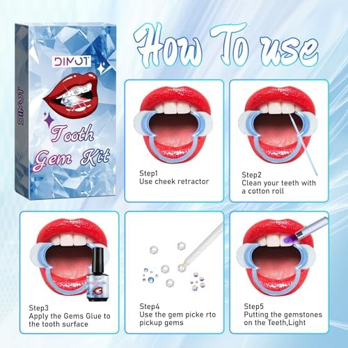 Tooth Gems Kit for Teeth Gems Kit with Light,190 Tooth DIY Gem Kit Tooth Jewelry Gems Kit 2025 New for Man&Women