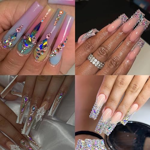 12 Types of 600 Crystal AB Diamonds + 2500 Flat Rhinestones Mix 20 Styles Flatback DIY Crafts Rhinestone Crystals 3D Ornaments Flat Back Stones Set + Tweezers + Drill Pen