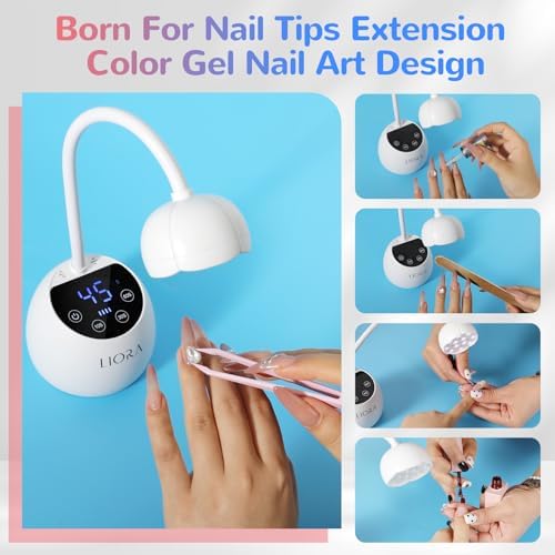 LIORA UV LED Nail Lamp - Gooseneck Nail Light, Cordless 24W USB Rechargeable Nail Dryer with 4 Timers & Smart Sensor, Fast Curing Gel Polish Light for Salon, Home DIY