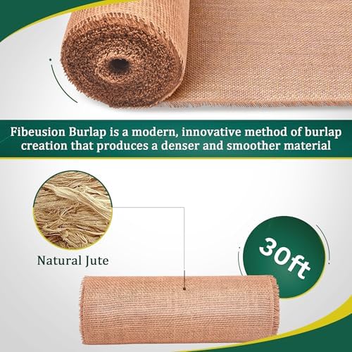 Stiffen Burlap Roll 12" x 30 FT - No-Fray Finished Edge Natural Burlap Fabric – No Odor, Eco-Friendly Roll for Gardening, Rustic Table Decor and Other DIY Crafts