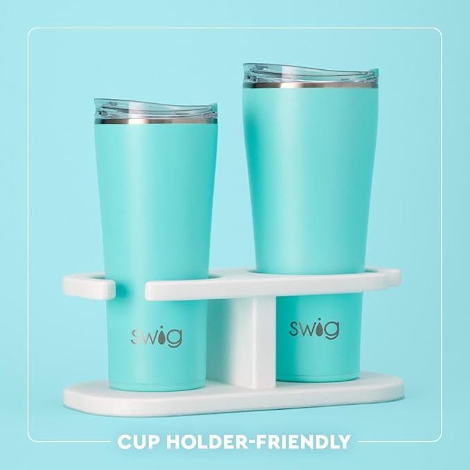 Swig Life 32oz Insulated Tumbler, Travel Coffee Tumbler with Lid, Cup Holder Friendly Travel Coffee Mug, Stainless Steel, 32 oz, Reusable Insulated Mug with Lid (Scoop There It Is)