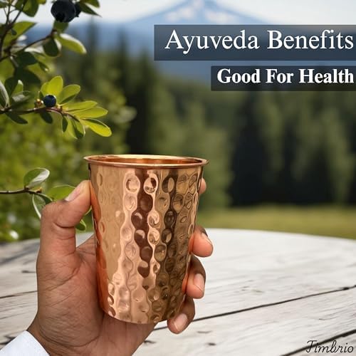 Set of 2 Hammered Pure Copper Cups For Drinking Water Glasses Tumblers Copper Glass for Ayurveda Health Benefits, UNCOATED and LACQUER Free