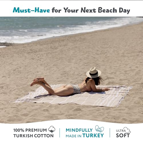 WETCAT Turkish Beach Towel Oversized 38x71 100% Cotton Sand Free Quick Dry Extra Large Light Travel Towel for Adults Beach Accessories Gifts - Light Blue