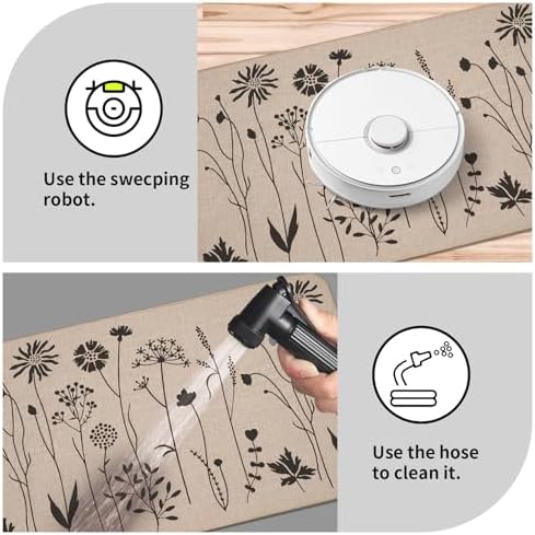 Rempry 3 PCS Kitchen Rugs Set, Flowers Non Slip Kitchen Mats for Floor, Waterproof Kitchen Rug for Laundry Room, Kithcen, 17"x47"+17"x30"+17"x59"