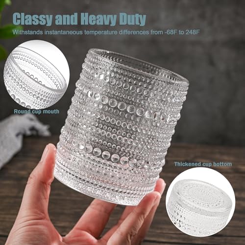 Set of 4 Hobnail Drinking Glasses,15.2 Oz Romantic Water Glasses, Clear Embossed Design Vintage Glassware, Cocktail Glasses, Beaded Drinking Glasses for Water, Beer, Juice(15oz+4")