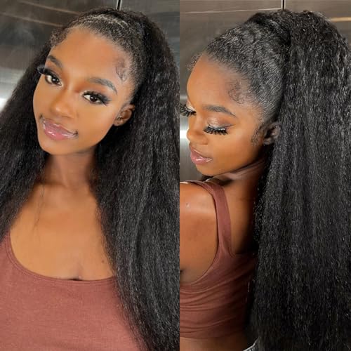 14 16 18 Kinky Straight Bundles Human Hair Yaki Straight Human Hair 3 Bundles 100% Unprocessed Brazilian Virgin Remy Hair Yaki Straight BundlesFor Black Women Natural Black Color
