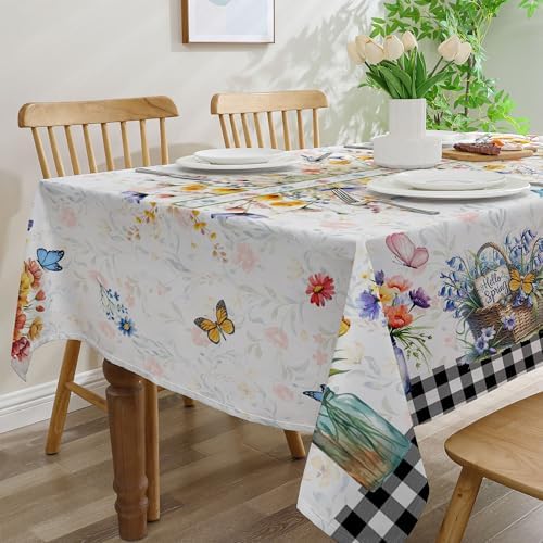 Spring Tablecloth 60x84 Inch Rectangle - Flower Vase Spring Decorations for Home - Farmhouse Floral Table Cloth Rectangle for Party,Table